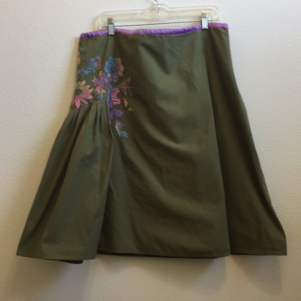 Olive green cotton skirt with embellishments